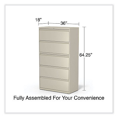 Alera Lateral File, 5 Legal/Letter/A4/A5-Size File Drawers, Putty, 36" x 18.63" x 67.63" (ALEHLF3667PY)