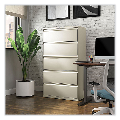 Alera Lateral File, 5 Legal/Letter/A4/A5-Size File Drawers, Putty, 36" x 18.63" x 67.63" (ALEHLF3667PY)