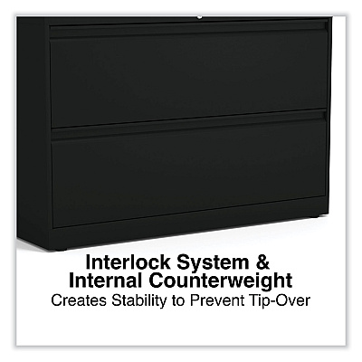 Alera Lateral File, 2 Legal/Letter-Size File Drawers, Black, 42" x 18.63" x 28" (ALEHLF4229BL)
