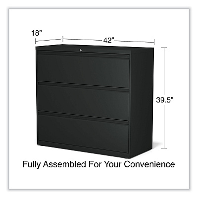 Alera Lateral File, 3 Legal/Letter/A4/A5-Size File Drawers, Black, 42" x 18.63" x 40.25" (ALEHLF4241BL)