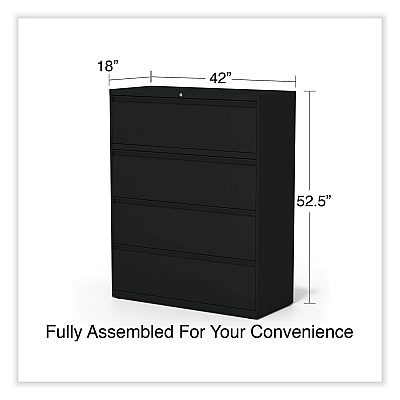 Alera Lateral File, 4 Legal/Letter-Size File Drawers, Black, 42" x 18.63" x 52.5" (ALEHLF4254BL)