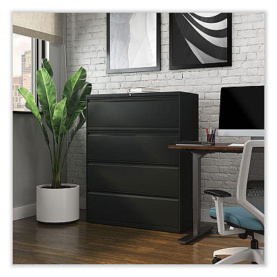Alera Lateral File, 4 Legal/Letter-Size File Drawers, Black, 42" x 18.63" x 52.5" (ALEHLF4254BL)