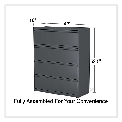 Alera Lateral File, 4 Legal/Letter/A4/A5-Size File Drawers, Charcoal, 42" x 18.63" x 52.5" (ALEHLF4254CC)