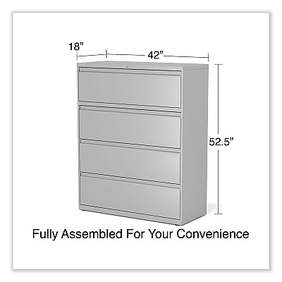 Alera Lateral File, 4 Legal/Letter-Size File Drawers, Light Gray, 42" x 18.63" x 52.5" (ALEHLF4254LG)