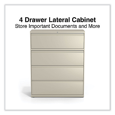 Alera Lateral File, 4 Legal/Letter-Size File Drawers, Putty, 42" x 18.63" x 52.5" (ALEHLF4254PY)