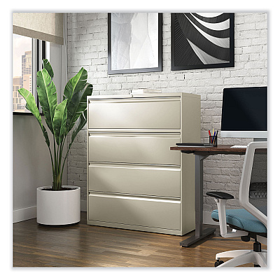 Alera Lateral File, 4 Legal/Letter-Size File Drawers, Putty, 42" x 18.63" x 52.5" (ALEHLF4254PY)