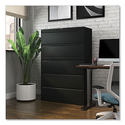 Alera Lateral File, 5 Legal/Letter/A4/A5-Size File Drawers, Black, 42" x 18.63" x 67.63" (ALEHLF4267BL)