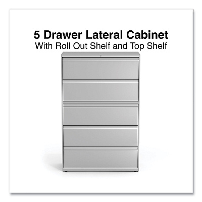 Alera Lateral File, 5 Legal/Letter/A4/A5-Size File Drawers, 1 Roll-Out Posting Shelf, Light Gray, 42" x 18.63" x 67.63" (ALEHLF4267LG)