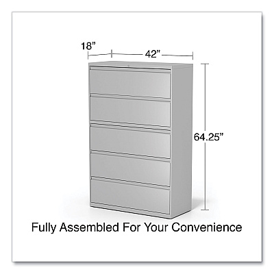 Alera Lateral File, 5 Legal/Letter/A4/A5-Size File Drawers, 1 Roll-Out Posting Shelf, Light Gray, 42" x 18.63" x 67.63" (ALEHLF4267LG)