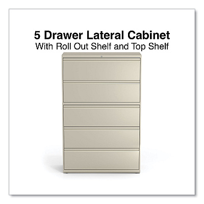 Alera Lateral File, 5 Legal/Letter/A4/A5-Size File Drawers, Putty, 42" x 18.63" x 67.63" (ALEHLF4267PY)