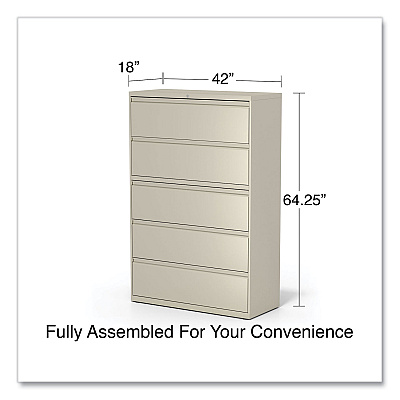 Alera Lateral File, 5 Legal/Letter/A4/A5-Size File Drawers, Putty, 42" x 18.63" x 67.63" (ALEHLF4267PY)
