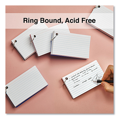 Universal Ring Index Cards, Ruled, 3 x 5, White, 100/Pack (UNV47300)