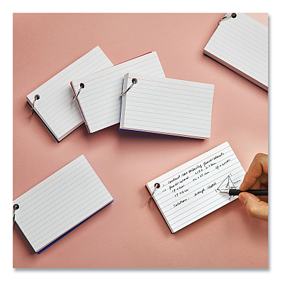 Universal Ring Index Cards, Ruled, 3 x 5, White, 100/Pack (UNV47300)