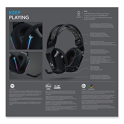 Logitech G733 LIGHTSPEED Wireless Gaming Binaural Over The Head Headset, Black (LOG981000863)