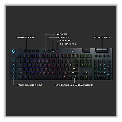 Logitech G915 LIGHTSPEED Wireless RGB Mechanical Gaming Keyboard, Tactile Keys, Black (LOG920008902)