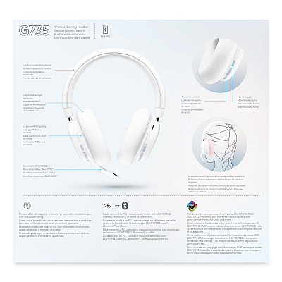 Logitech G735 Wireless Gaming Binaural Over The Head Headset, White (981001082)