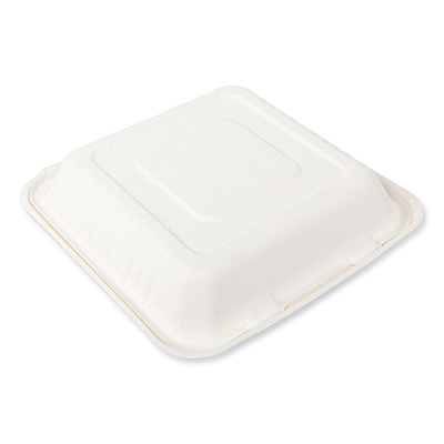 AmerCareRoyal Bagasse PFAS-Free Food Containers, 3-Compartment, 9 x 9 x 3.19, White, Bamboo/Sugarcane, 200/Carton (RPPHL93NPFA)