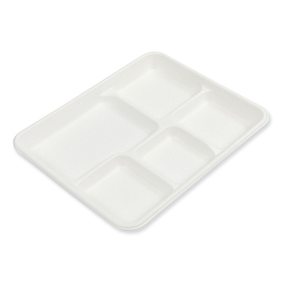 AmerCareRoyal Bagasse PFAS-Free Food Tray, 5-Compartment, 8.26 x 10.23 x 0.94, White, Bamboo/Sugarcane, 500/Carton (RPPTL15TNPFA)