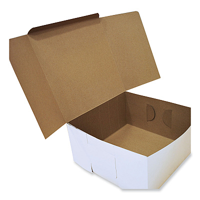 SCT White One-Piece Non-Window Bakery Boxes, Standard, 12 x 12 x 6, White/Kraft, Paper, 50/Bundle (SCH1589)