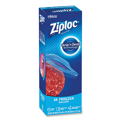 Ziploc Zipper Freezer Bags, 1 gal, 9.6" x 12.1", Clear, 28 Bags/Box, 9 Boxes/Carton (SJN314445)