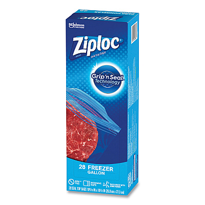 Ziploc Zipper Freezer Bags, 1 gal, 9.6" x 12.1", Clear, 28 Bags/Box, 9 Boxes/Carton (SJN314445)