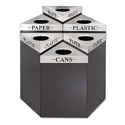 Safco Trifecta Waste Receptacle, 38" High Base, 21 gal, Steel, Black (SAF9553BL)