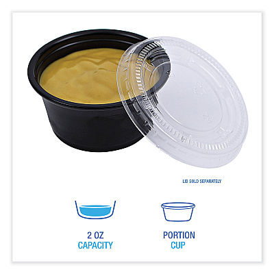Boardwalk Souffle/Portion Cups, 2 oz, Polypropylene, Black, 125 Cups/Sleeve, 20 Sleeves/Carton (BWKPRTN2BL)