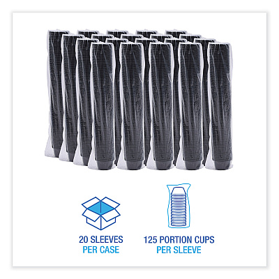 Boardwalk Souffle/Portion Cups, 2 oz, Polypropylene, Black, 125 Cups/Sleeve, 20 Sleeves/Carton (BWKPRTN2BL)
