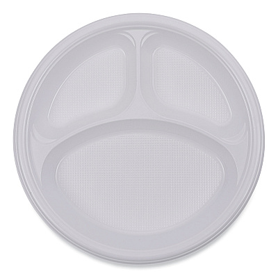 Boardwalk Hi-Impact Plastic Dinnerware, 3-Compartment Plate, 10" dia, White, 500/Carton (BWKPLTHIPS10WH3)