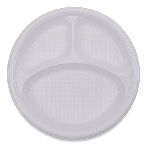 Boardwalk Hi-Impact Plastic Dinnerware, Plate, 3-Compartment, 10" dia, White, 500/Carton (PLTHIPS10WH3)