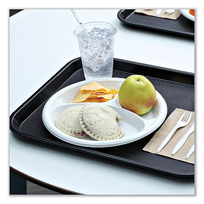 Boardwalk Hi-Impact Plastic Dinnerware, 3-Compartment Plate, 10" dia, White, 500/Carton (BWKPLTHIPS10WH3)