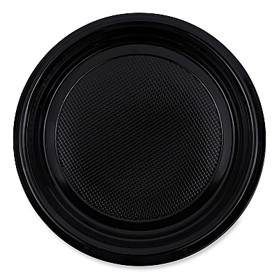 Boardwalk Hi-Impact Plastic Dinnerware, Plate, 9" dia, Black, 500/Carton (BWKPLTHIPS9BL)