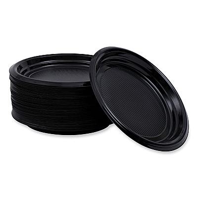 Boardwalk Hi-Impact Plastic Dinnerware, Plate, 9" dia, Black, 500/Carton (BWKPLTHIPS9BL)