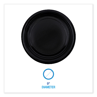 Boardwalk Hi-Impact Plastic Dinnerware, Plate, 9" dia, Black, 500/Carton (BWKPLTHIPS9BL)