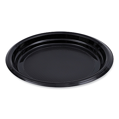 Boardwalk Hi-Impact Plastic Dinnerware, Plate, 9" dia, Black, 500/Carton (BWKPLTHIPS9BL)