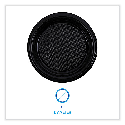 Boardwalk Hi-Impact Plastic Dinnerware, Plate, 6" dia, Black, 1,000/Carton (BWKPLTHIPS6BL)