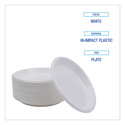 Boardwalk Hi-Impact Plastic Dinnerware, Plate, 10" dia, White, 500/Carton (BWKPLHIPS10WH)