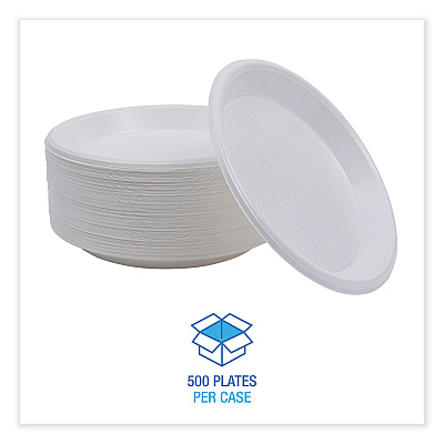 Boardwalk Hi-Impact Plastic Dinnerware, Plate, 10" dia, White, 500/Carton (BWKPLHIPS10WH)