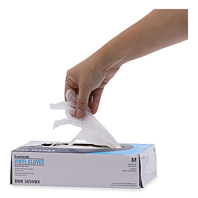 Boardwalk General Purpose Vinyl Gloves, Powder/Latex-Free, 2.6 mil, Medium, Clear, 100/Box (BWK365MBX)