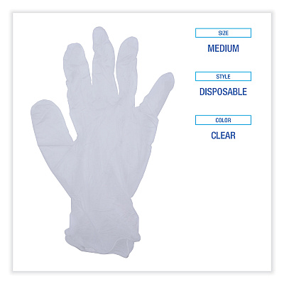 Boardwalk General Purpose Vinyl Gloves, Powder/Latex-Free, 2.6 mil, Medium, Clear, 100/Box (BWK365MBX)