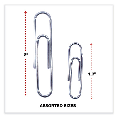 Universal Plastic-Coated Paper Clips with Two-Compartment Dispenser Tub, (750) #2 Clips, (250) Jumbo Clips, Silver (UNV21001)