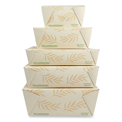 World Centric No Tree Folded Takeout Containers, 50 oz, 6.2 x 8.5 x 1.85, Natural, Sugarcane, 200/Carton (WORTONT2)
