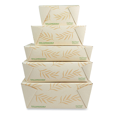 World Centric No Tree Folded Takeout Containers, 26 oz, 4.2 x 5.2 x 2.5, Natural, Sugarcane, 450/Carton (WORTONT1)