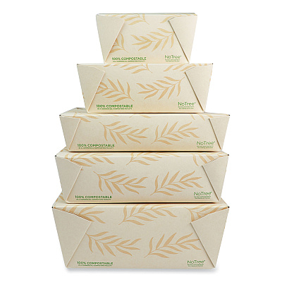 World Centric No Tree Folded Takeout Containers, 95 oz, 6.5 x 8.7 x 3.5, Natural, Sugarcane, 160/Carton (WORTONT4)