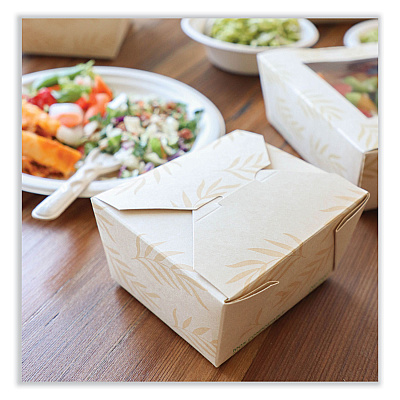 World Centric No Tree Folded Takeout Containers, 26 oz, 4.2 x 5.2 x 2.5, Natural, Sugarcane, 450/Carton (WORTONT1)