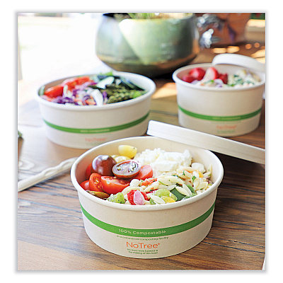 World Centric No Tree Wide Paper Bowls, 32 oz, 5.9" Diameter x 3.1"h, Natural, Sugarcane, 300/Carton (WORBONT32W)