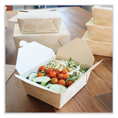World Centric No Tree Folded Takeout Containers, 65 oz, 6.25 x 8.7 x 2.5, Natural, Sugarcane, 200/Carton (WORTONT3)