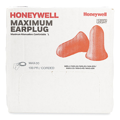 Howard Leight by Honeywell MAXIMUM Single-Use Earplugs, Corded, 33NRR, Coral, 100 Pairs (HOWMXM30)