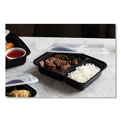 Pactiv Evergreen Newspring VERSAtainer Microwavable Containers, Rectangular, 2-Compartment, 30 oz, 6 x 8.5 x 2.5, Black/Clear, Plastic, 150/CT (PCTNC8288B)