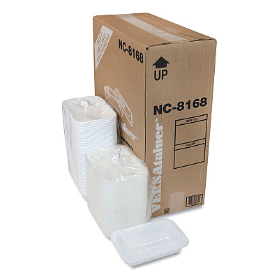 Pactiv Evergreen Newspring VERSAtainer Microwavable Containers, Rectangular, 16 oz, 5 x 7.25 x 2, White/Clear, Plastic, 150/Carton (PCTNC8168)